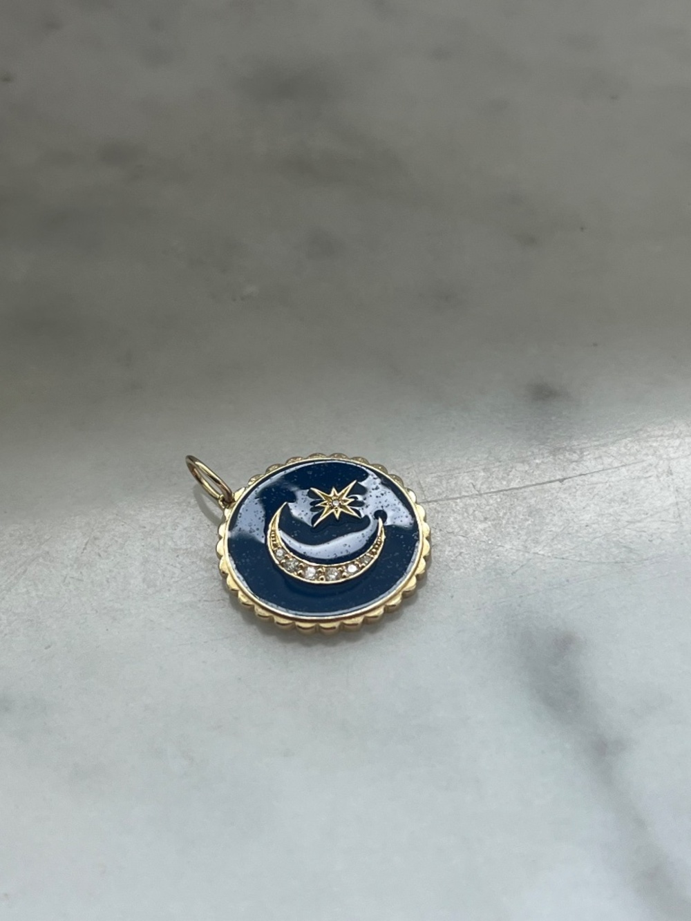 Sydney Evan 14K Gold & Diamond Celestial Moon Star Navy Enamel Charm Pendant - Picture 10 of 11